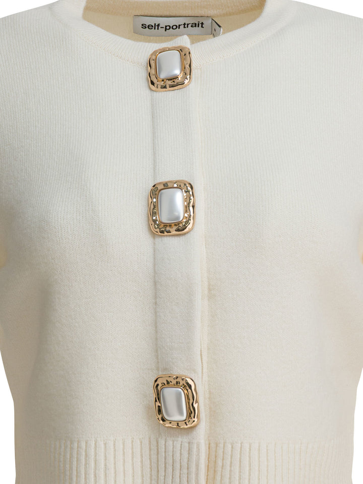 Self-Portrait Wool Cropped Cardigan Knitwear - White | 3841a9fb00aded07faa5261dc075dc5b41bbde42