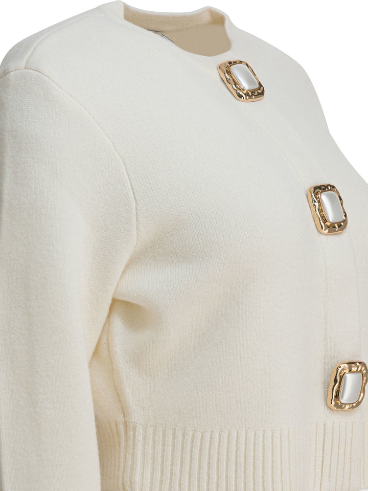 Self-Portrait Wool Cropped Cardigan Knitwear - White | f8cdf73881a97326e1b8c5c3647c662708bb5a03