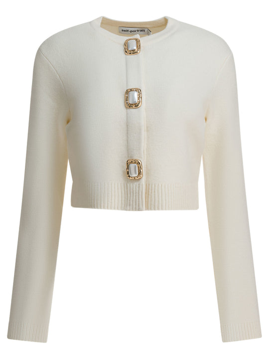 Wool Cropped Cardigan Knitwear White