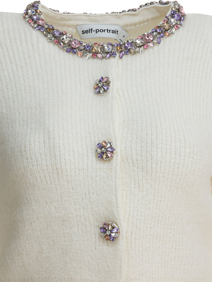 Self-Portrait Embellished Wool-Blend Cardigan Knitwear - Beige | 1b81e251a8ccf8807b8c875898247d8916e7b971