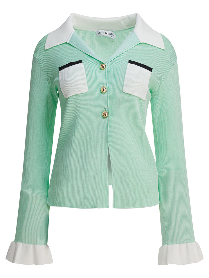 Self-Portrait Ribbed Viscose Peplum Top Tops - Green | e832a92a433f65fd97d090553c32319bc48b0ee9