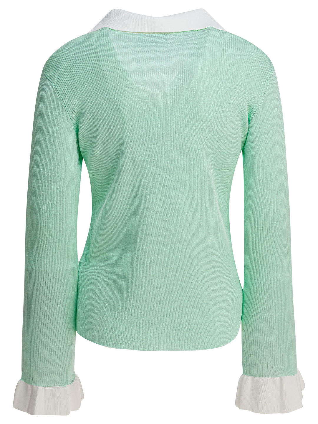 Self-Portrait Ribbed Viscose Peplum Top Tops - Green | ddc08c318355ed3ca5157695c96ad132bf86b8ea