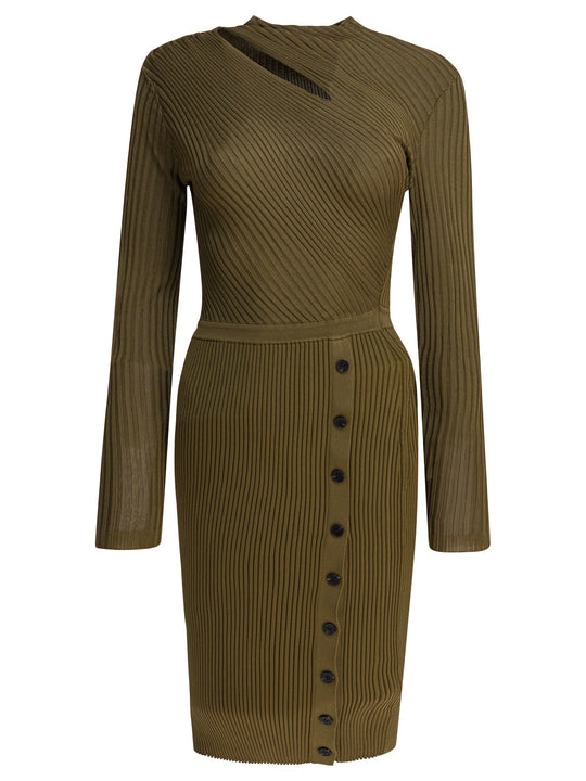 Ribbed Knit Cut-Out Dress Dresses Green