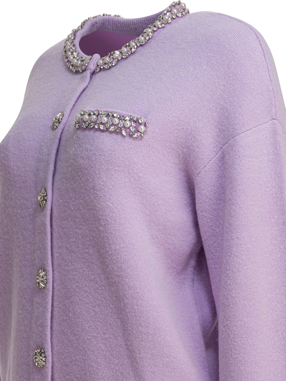 Self-Portrait Cardigan With Crystal Trim Knitwear - Purple | b224dac6299b46a6b60a1d297d8a3153e35ba4fb