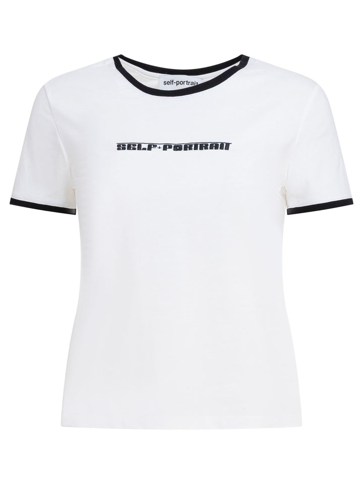Self-Portrait Crew-Neck T-Shirt With Embroidered Logo T-shirts - White | 719480fad4f6b15763cd95d20a1c35ee0719d0ff
