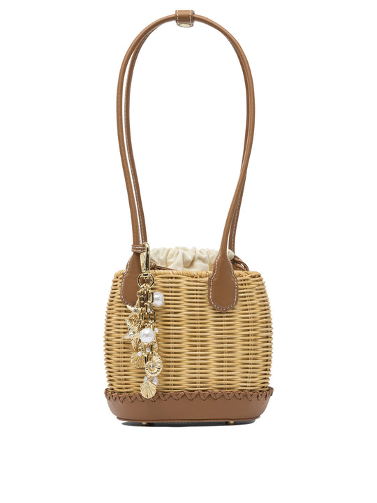 Shoulder Bag With Rattan Pendant Shoulder Bags Brown