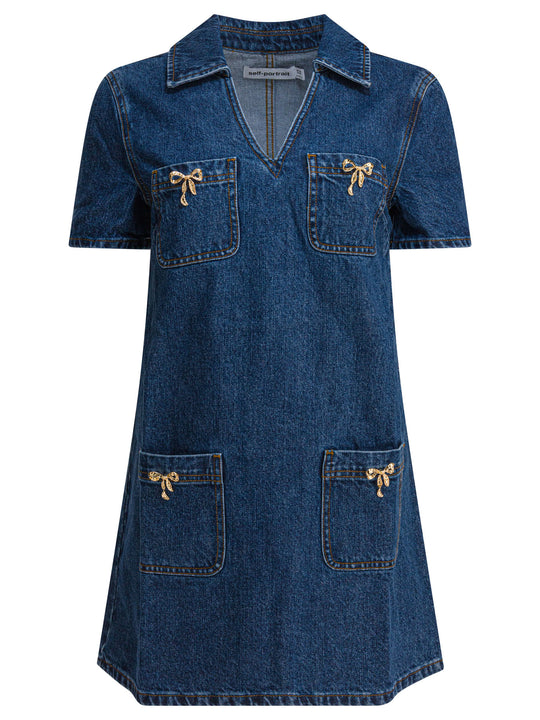 Denim Dress With Bow Detail Dresses Blue