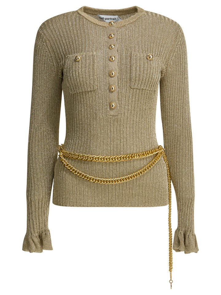 Self-Portrait Serafino T-Shirt With Belt T-shirts - Gold | f124a80fdc75bdc026418658bd89f6a9ff73a4ec