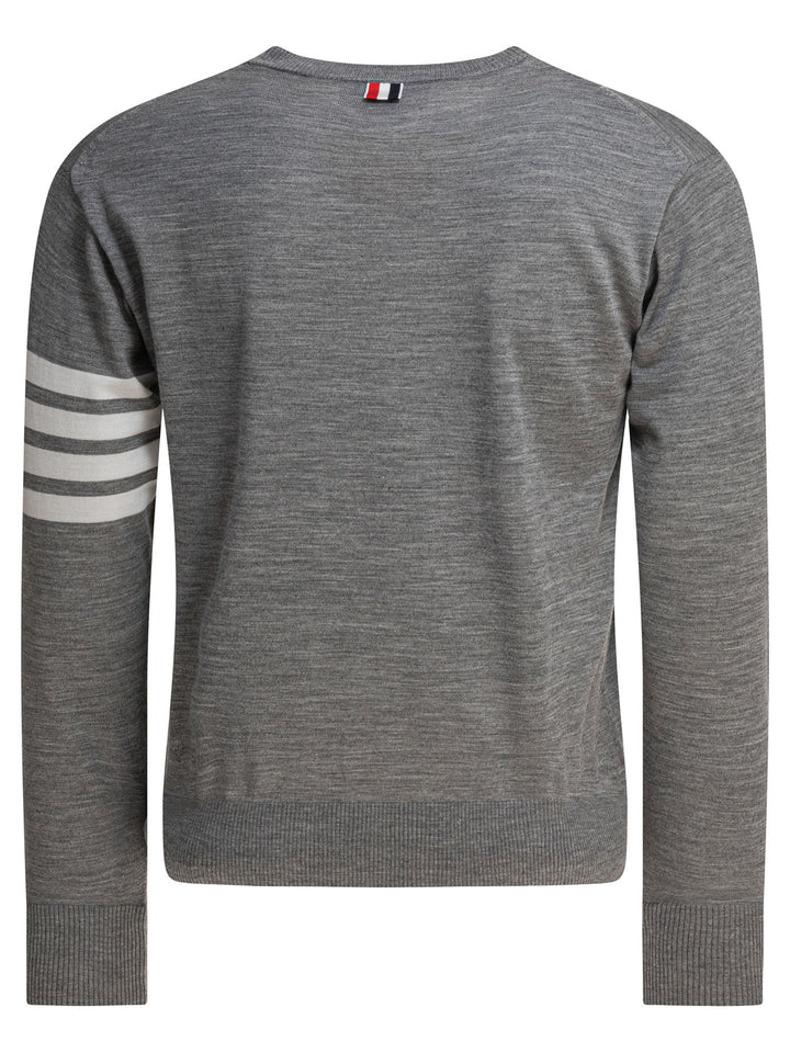 Thom Browne Classic Crewneck Pullover W/ 4 Bar Sleeve In Fine Merino Wool Knitwear - Grey | c39d0504ed9d7eb4f3e9d6455f2ef075d7af24d5