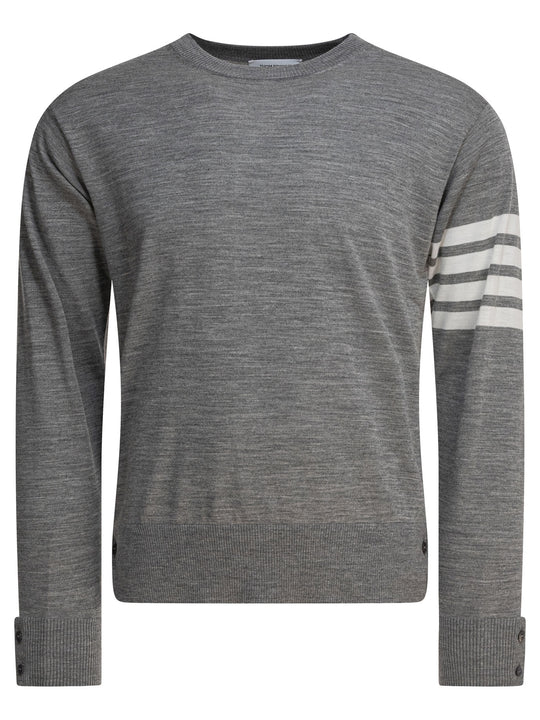 Classic Crewneck Pullover W/ 4 Bar Sleeve In Fine Merino Wool Knitwear Grey