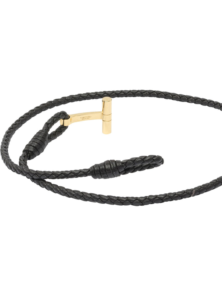 Tom Ford T-Braided Leather Bracelet Jewels - Brown | ec27f59657bfde14b1b8d869977a67278fb8f045