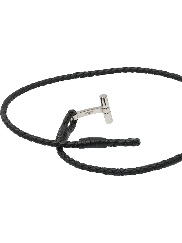 Tom Ford T-Braided Leather Bracelet Jewels - Black | 44ecc8610fe2bc95ab2b5fa9f477a4c12869b660
