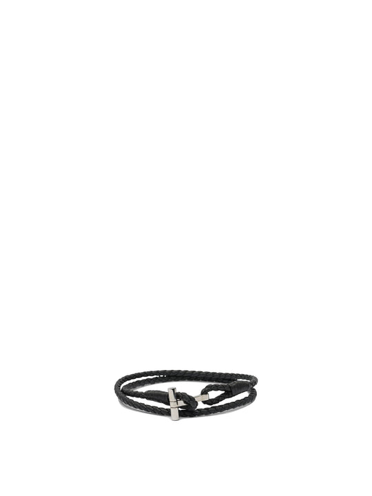 T-Braided Leather Bracelet Jewels Black