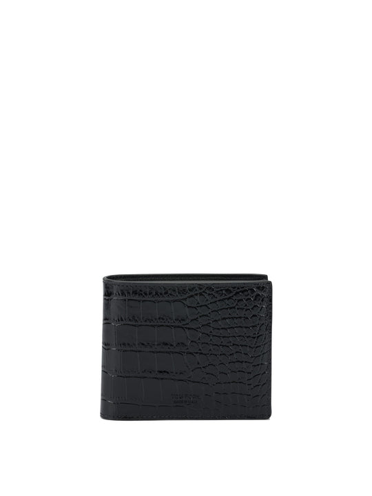 Crocodile Print Leather Wallet Wallets & Card Holders Black