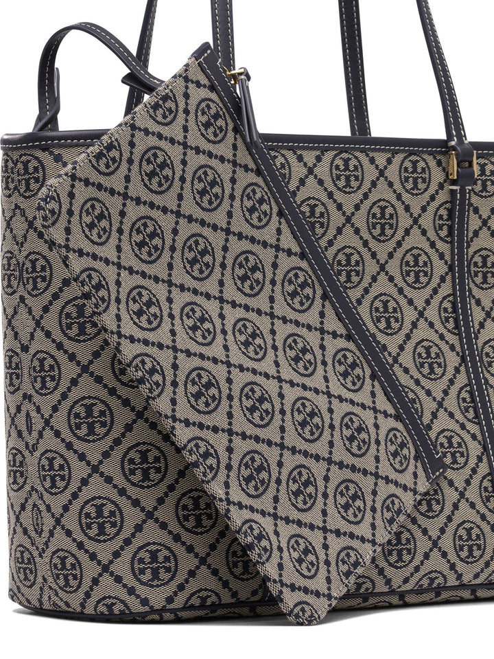 Tory Burch T Monogram Zip Tote Shoulder Bags - Blue | 8b87c5be8dbf681b78207760ab680bdbce9eb761