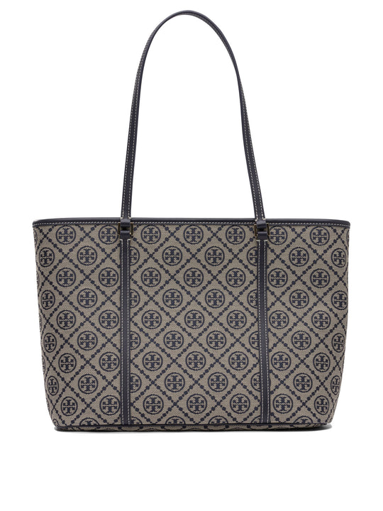 T Monogram Zip Tote Shoulder Bags Blue