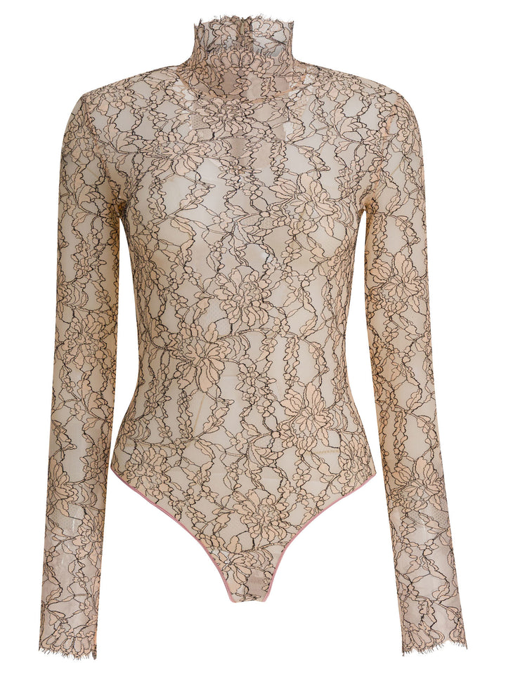 Valentino Floral Lace Bodysuit Tops - Beige | 4e5950f876d7c1119b9d600d6c8385eb8b33f01d