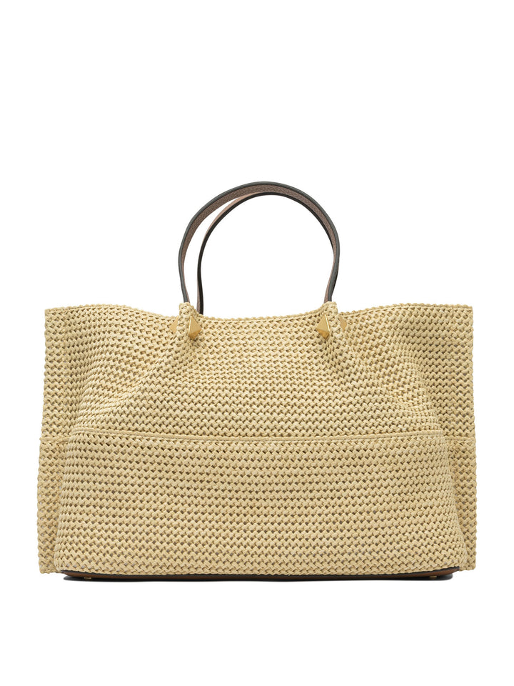 Valentino Garavani Raffia Shopping Bag Shoulder Bags - Beige | e65b7e1624966b447a5e6ff556c1a2706fb7f827