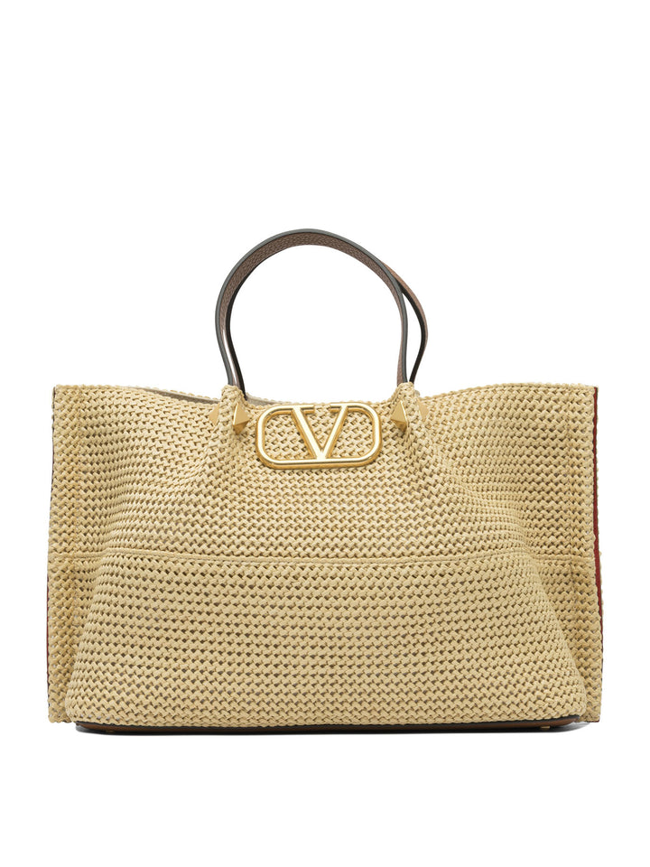Valentino Garavani Raffia Shopping Bag Shoulder Bags - Beige | 004aca6820062bea628f734b2eb666830a07c15f