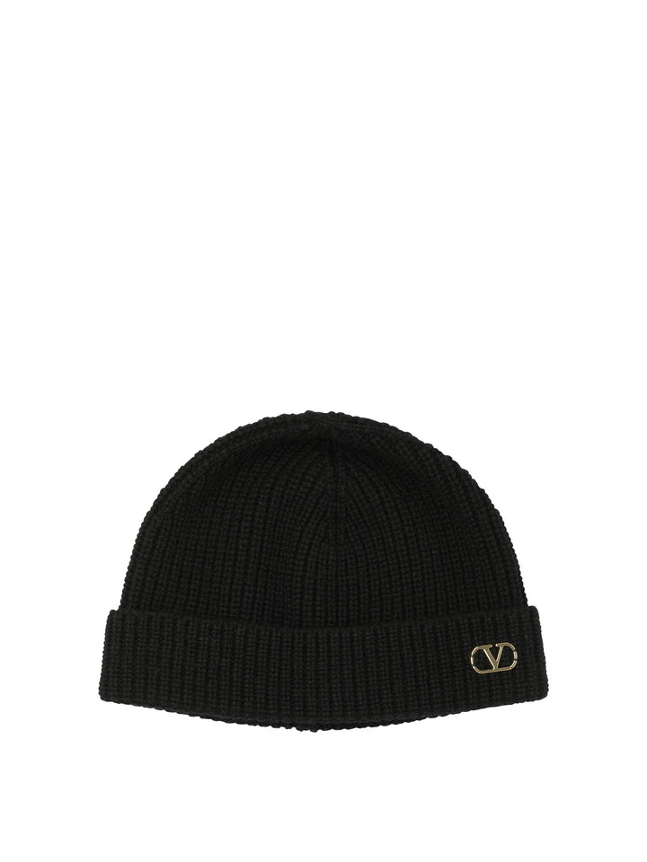 Valentino Garavani Signature Vlogo Cashmere Beanie Hats - Black | bccc18aab3ac43a5197c426549ef173ff7d9af48