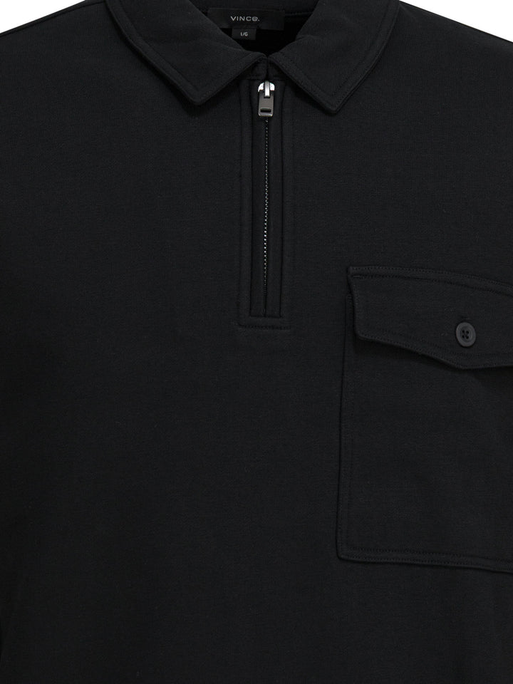 Vince Cotton Blend Zippered Polo Shirt Polo shirts - Black | 593f1d80a1e13d5714f1986d308997c84f592adb