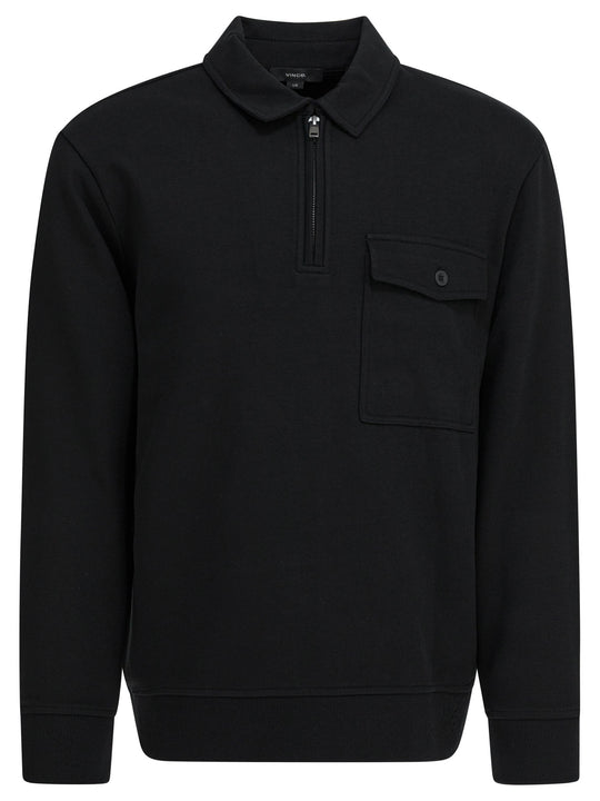 Cotton Blend Zippered Polo Shirt Polo Shirts Black