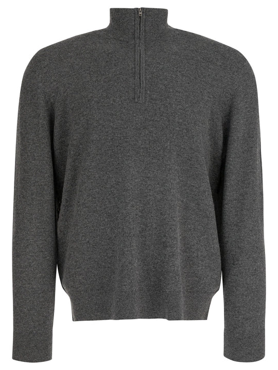 Cashmere Sweater With Half Zipper Knitwear Grey