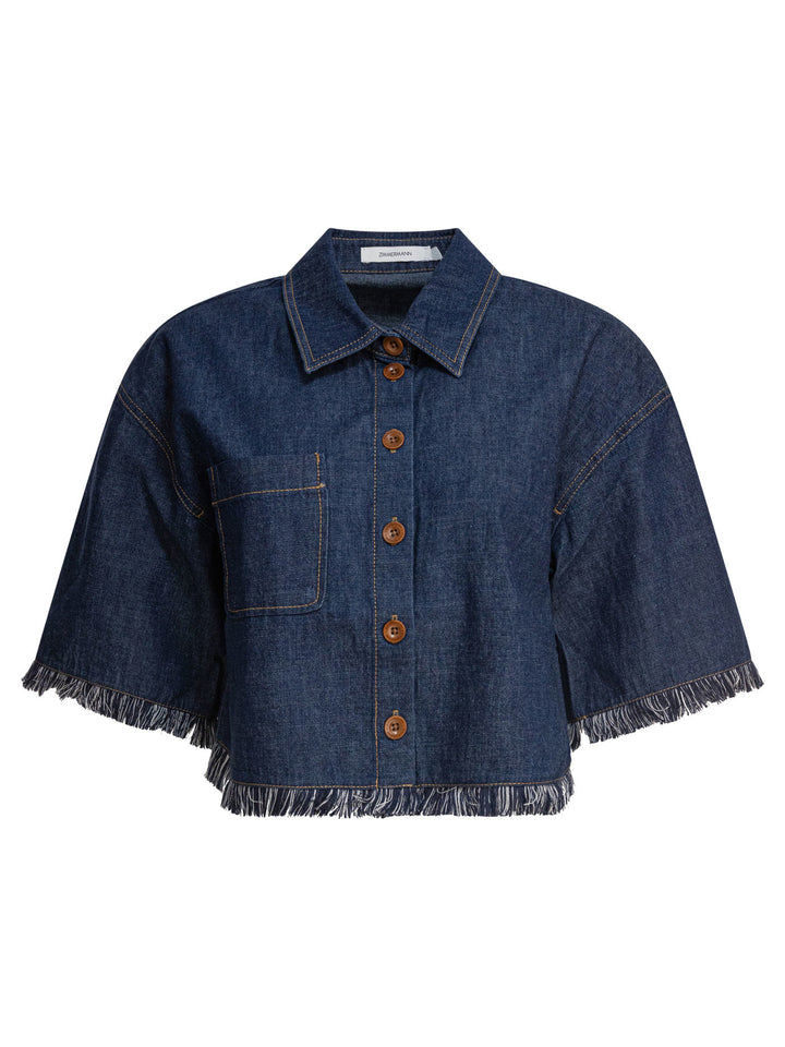 Zimmermann Rhiannon Fringe Denim Shirt Shirts - Blue | 33bb66dcab51c63b2afa7adeae0bffdd69126a10
