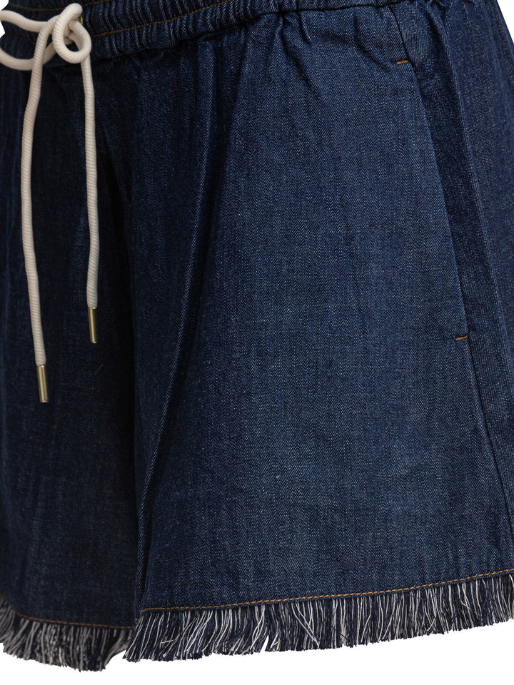 Zimmermann Rhiannon Fringe Denim Short Shorts - Blue | 96a0dadd42626ec7c7d0525ab47efc199423fef0