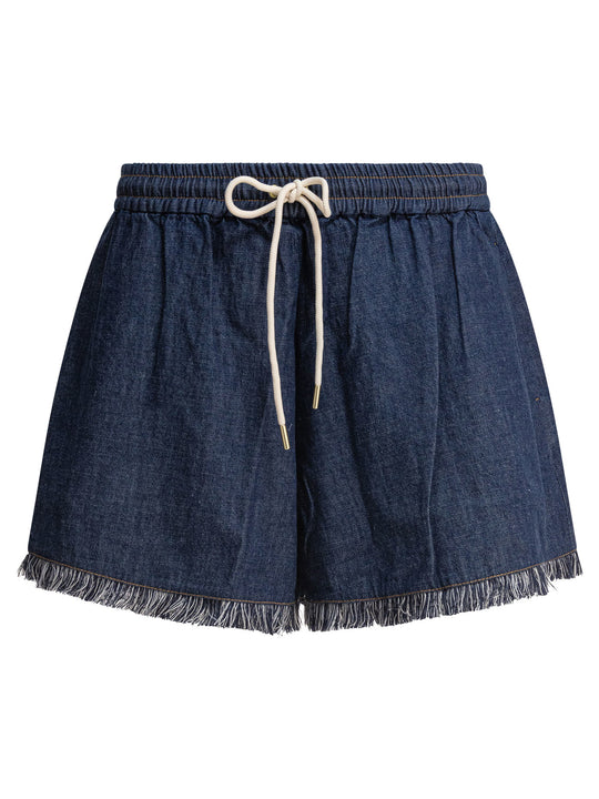 Rhiannon Fringe Denim Short Shorts Blue