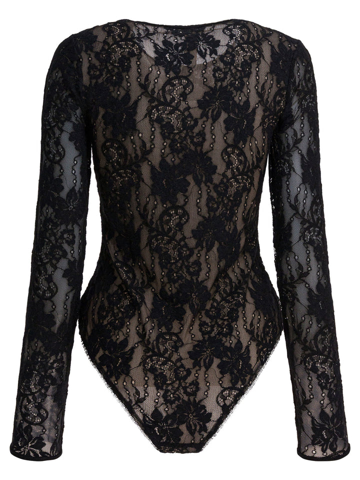 Zimmermann Perforated Lace Bodysuit Tops - Black | cf3d004b0f69672e9cc2999d9e4f52f010559785