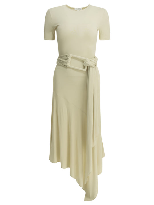 Draped Midi Dress Dresses White