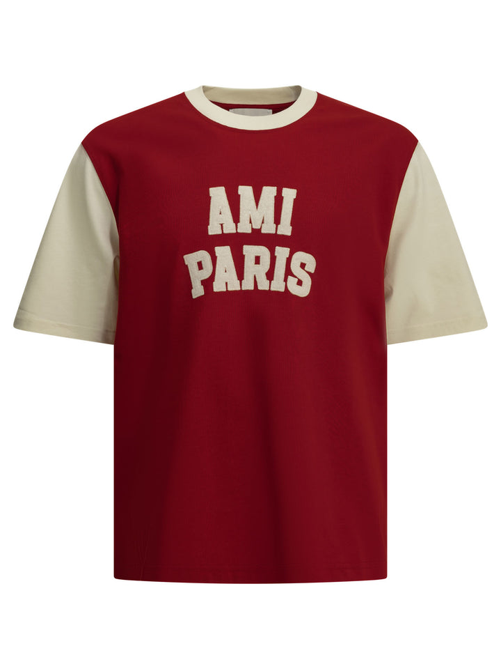 Ami Paris Crewneck T-Shirt With Logo T-shirts - Red | cb93a81483863267e035a908f7df2880108e8ea2