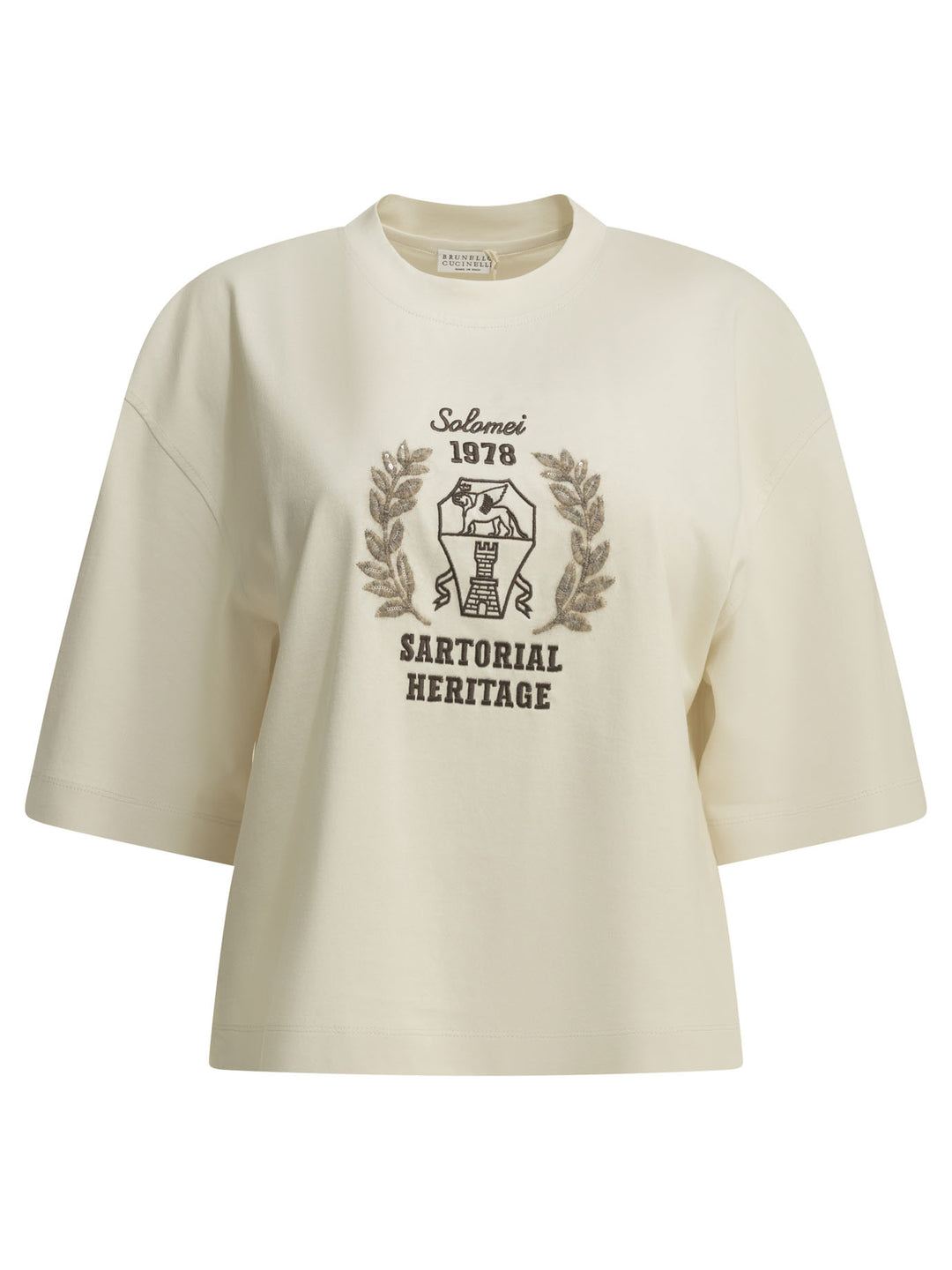 Brunello Cucinelli Crew-Neck T-Shirt With Logo T-shirts - Beige | ae6a3c3ced90663e9d09469c93c0133c06bd9af3