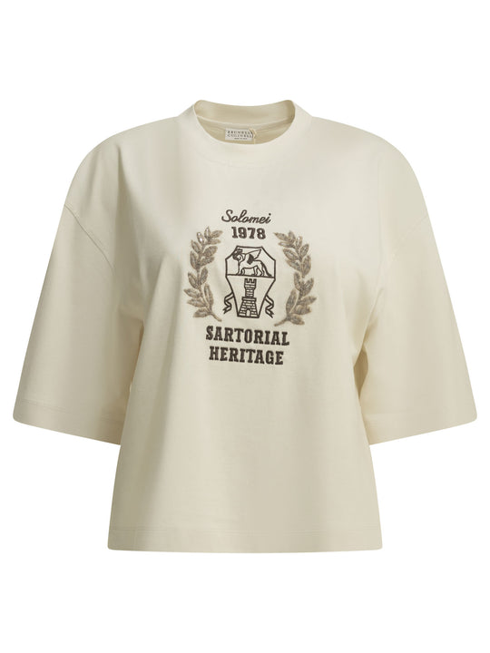 Crew-Neck T-Shirt With Logo T-Shirts Beige