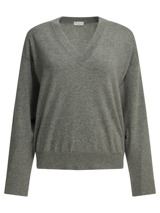 Cashmere V-Neck Sweater Knitwear Grey