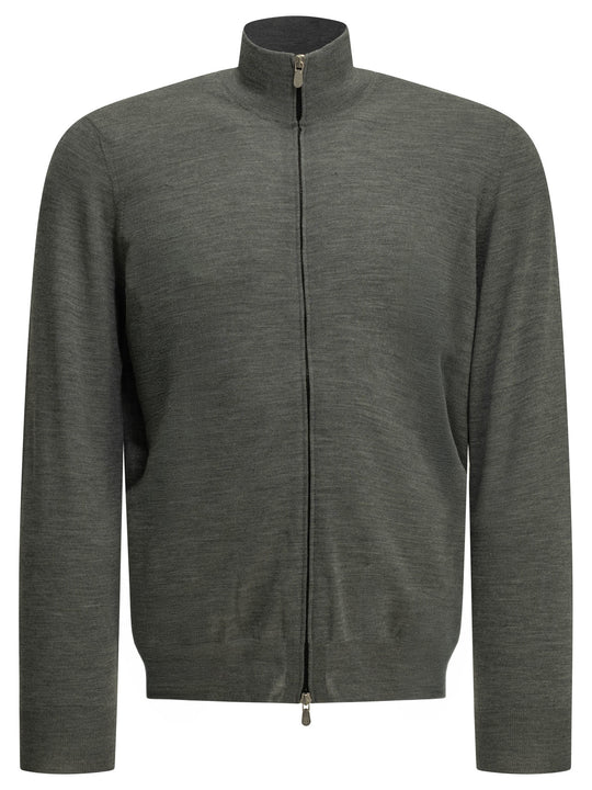 Zip-Up Sweater Made Of Wool And Cashmere Knitwear Grey