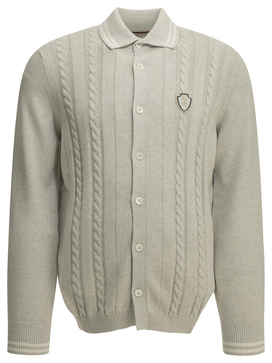 Cardigan With Logo Knitwear Grey