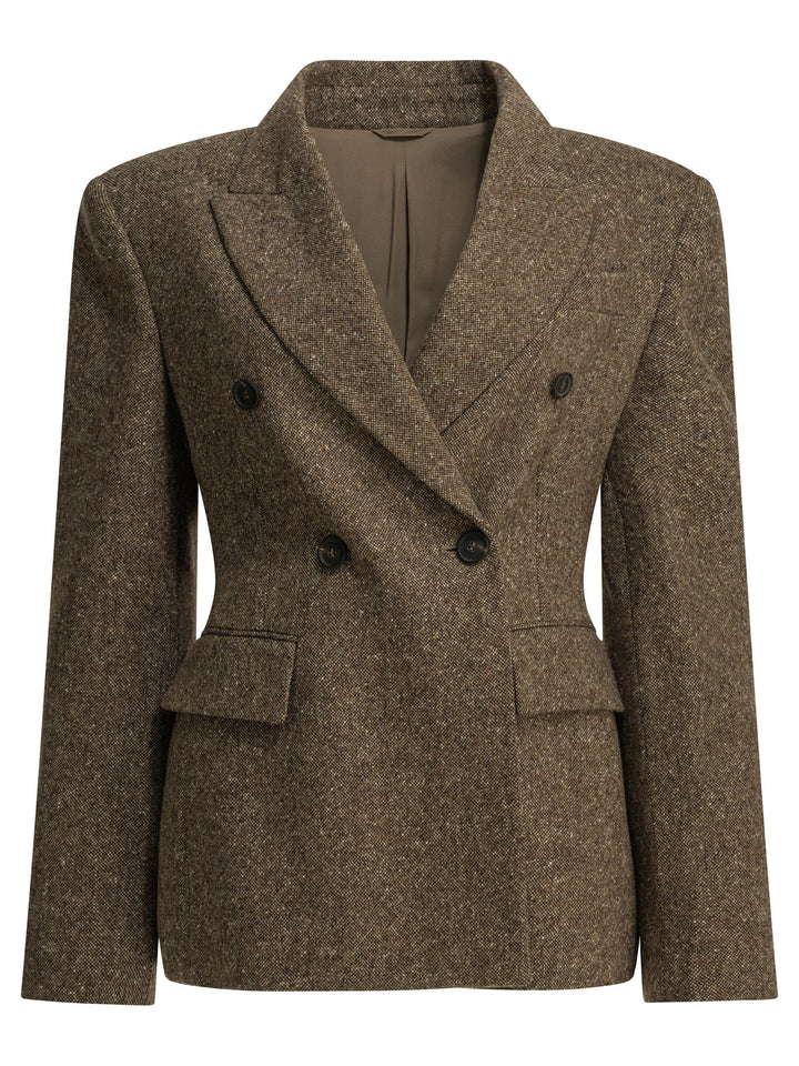 Brunello Cucinelli Double-Breasted Wool Blazer Jackets and Coats - Brown | 84515e09e574d9573c46ba9060f988624e5f47ff