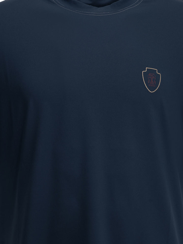 Brunello Cucinelli Crewneck T-Shirt With Logo T-shirts - Blue | 56d253f968821fb83a3e249a82244767671825e3