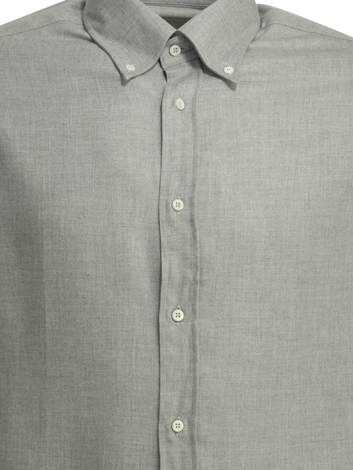 Brunello Cucinelli Casual Cotton Flannel Shirt Shirts - Grey | 757b6c7885d8db99a759a3520f15693db70a563b