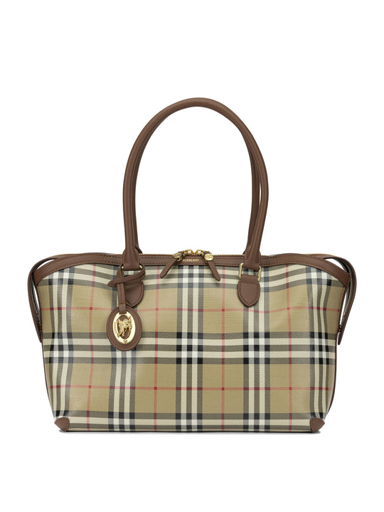 Tote Check Shoulder Bags Beige