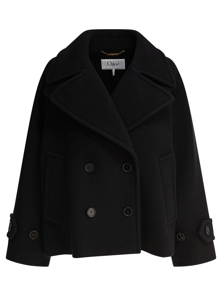 Chloé Short Wool Coat Jackets and Coats - Black | 3275f7659f0df75168f1c71d02680a65aae98964