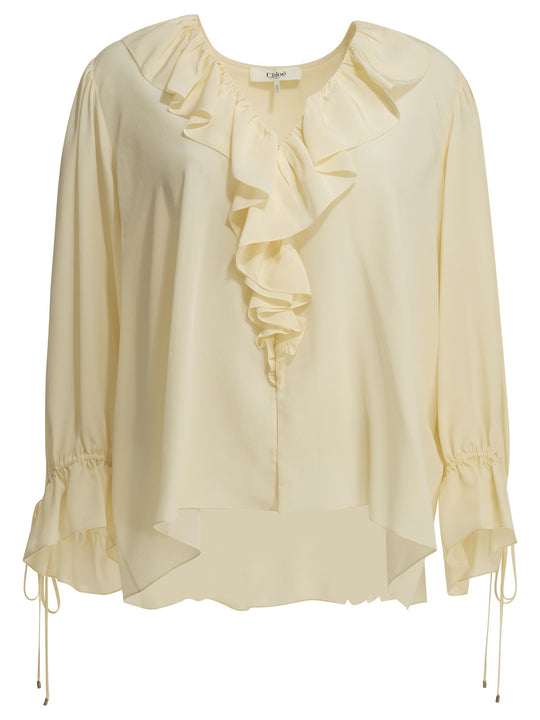 Silk Blouse With Ruffles Shirts White
