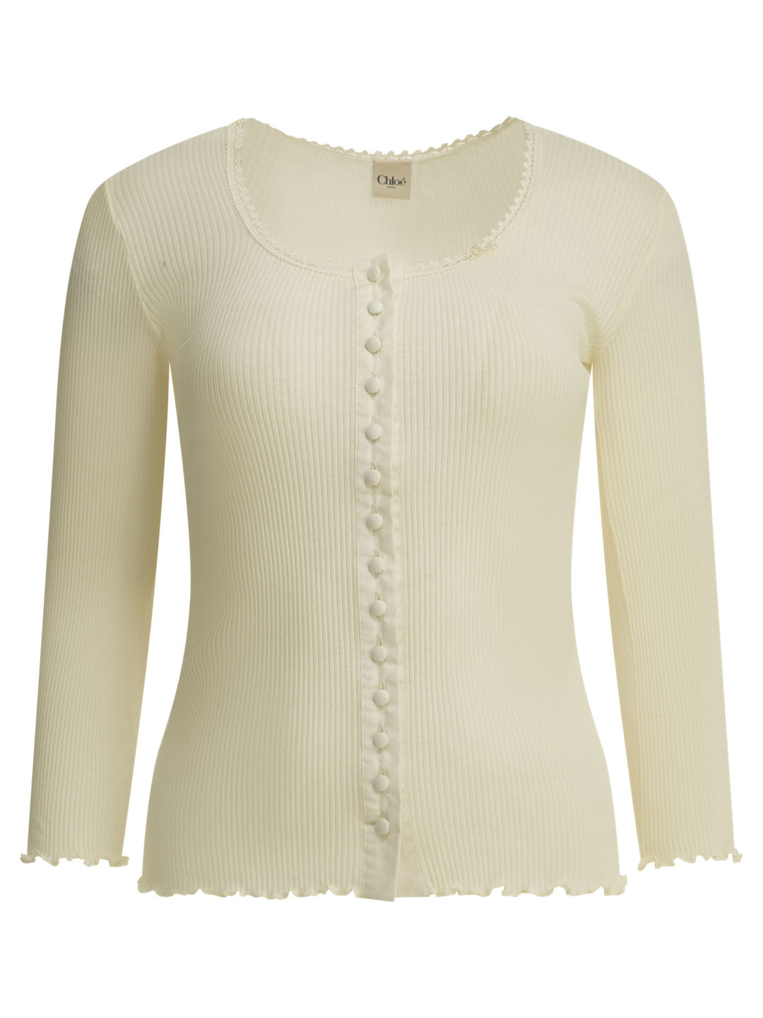 Chloé Fitted Top Made Of Cotton And Silk Jersey Tops - White | a208d54f407368f150926af40f94b2a33ecd8755
