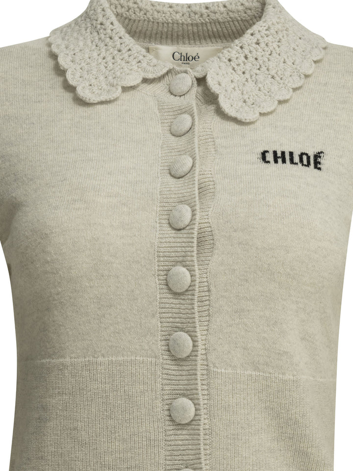 Chloé Polo Sweater With Logo Knitwear - Grey | d38649a4ef709f68b6b6e046f69821d2b409241b