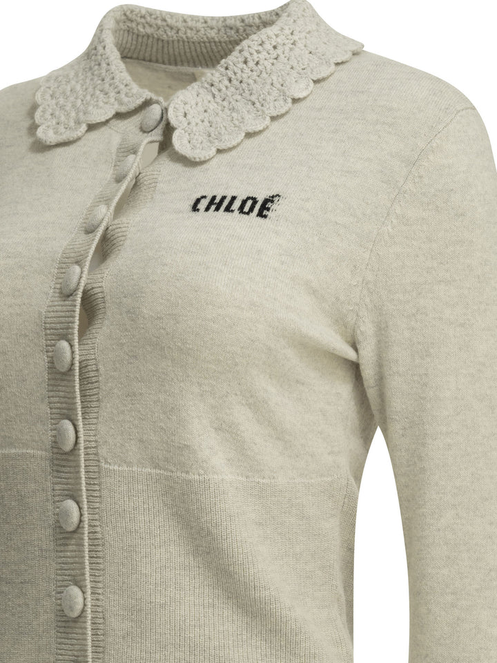 Chloé Polo Sweater With Logo Knitwear - Grey | aae1b0c14bbee07e18f6feb8d63226b223c060d1
