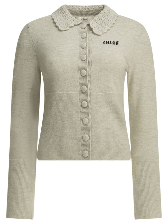 Polo Sweater With Logo Knitwear Grey