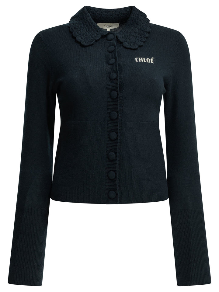 Chloé Polo Sweater With Logo Knitwear - Blue | cfe84db3d989fe4f6b76c2a0c852f53f61e2a3dc