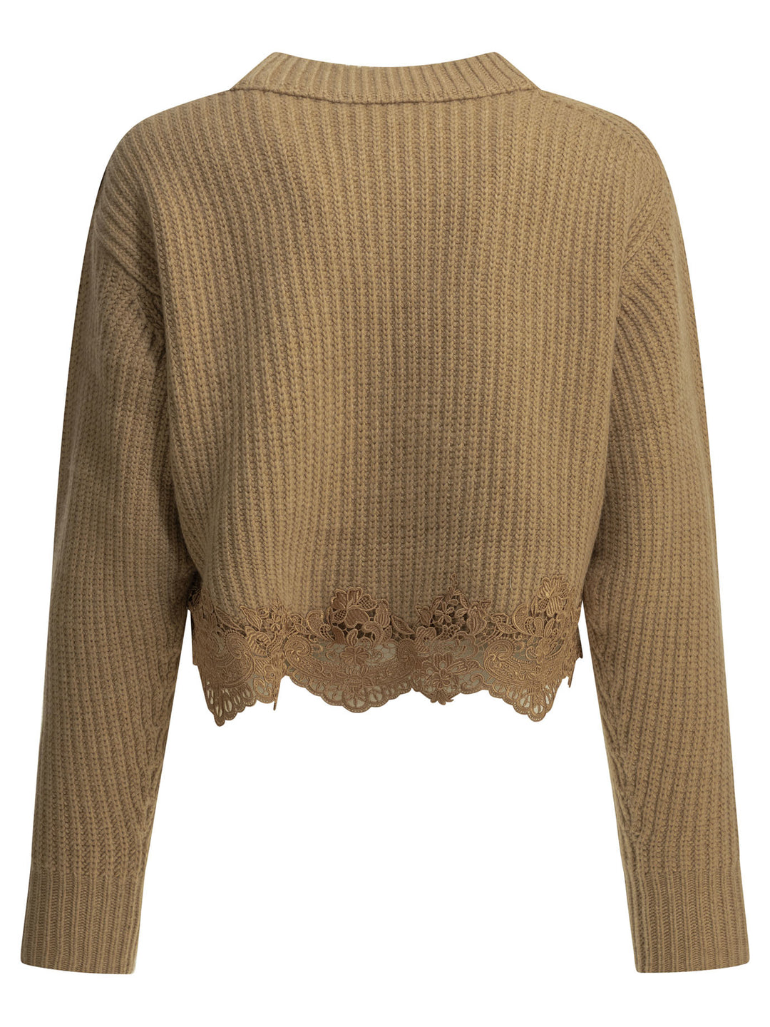 Chloé Crew-Neck Sweater With Lace Knitwear - Brown | b232acc2271fe281cd8500f298aa9a19f71364b1